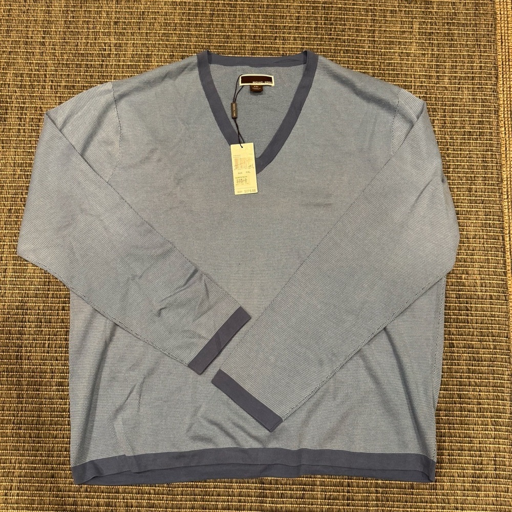 Michael Kors V-Neck Sweater in Sky Blue and Dark Blue